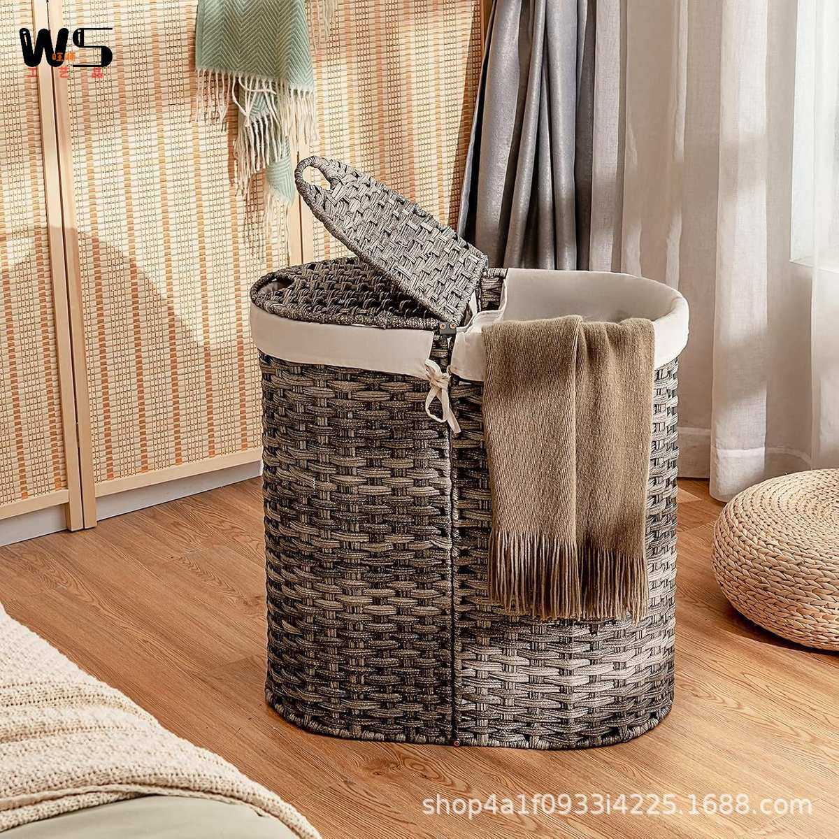 藤手工折叠脏编织带衣客厅仿脏卧室筐盖洗衣房篮篓衣收纳,收纳整理,脏衣篮,淘宝优惠券,粉丝福利购,淘宝优惠卷