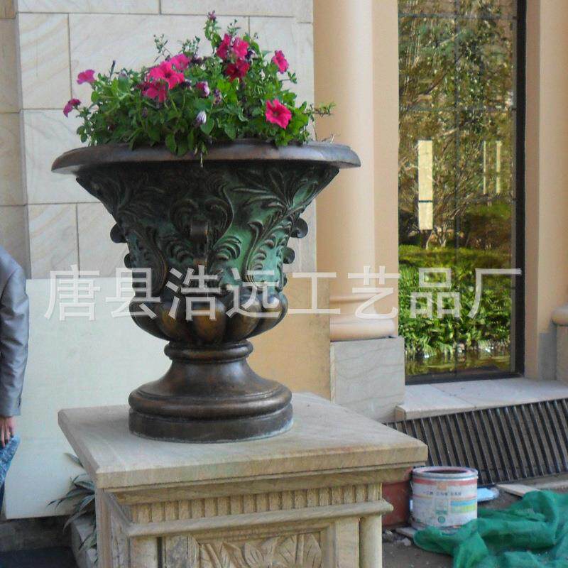 落地大花瓶酒店庆典商场装饰玻璃钢花艺插花摆件 加厚纯铜花瓶