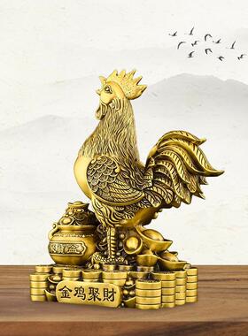 纯黄铜金鸡聚财摆件铜公鸡十二生肖鸡大吉大利家居店铺开业工艺品