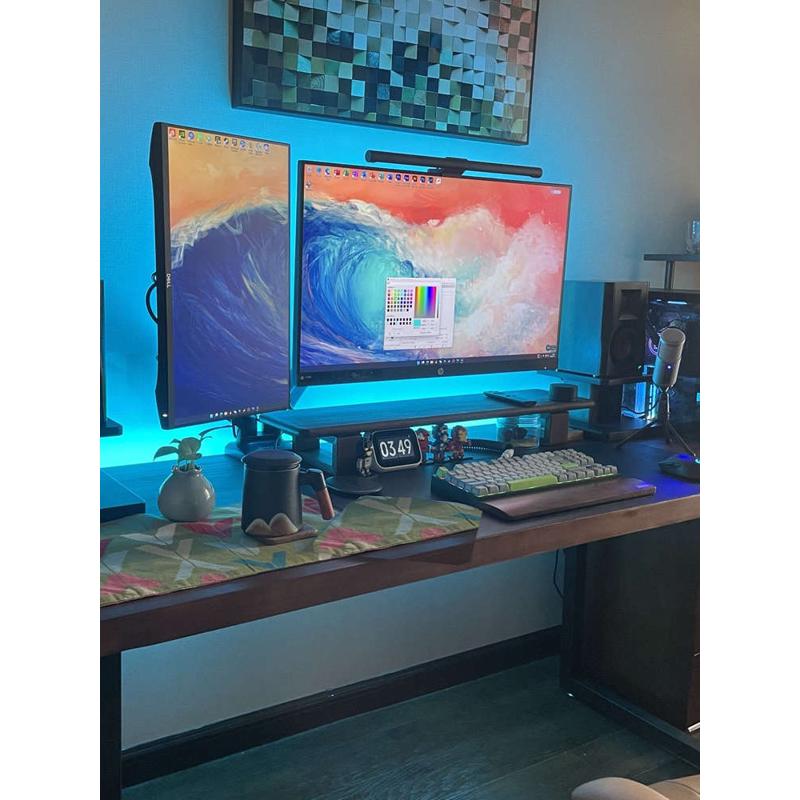 电脑显示器桌边面桌下流光溢彩跑马流水音乐随屏同步氛围灯背景