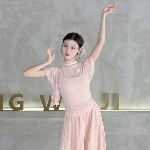 古典舞身韵纱衣女飘逸仙气1/4吋套筒扳手袖网纱成人形体练功服中