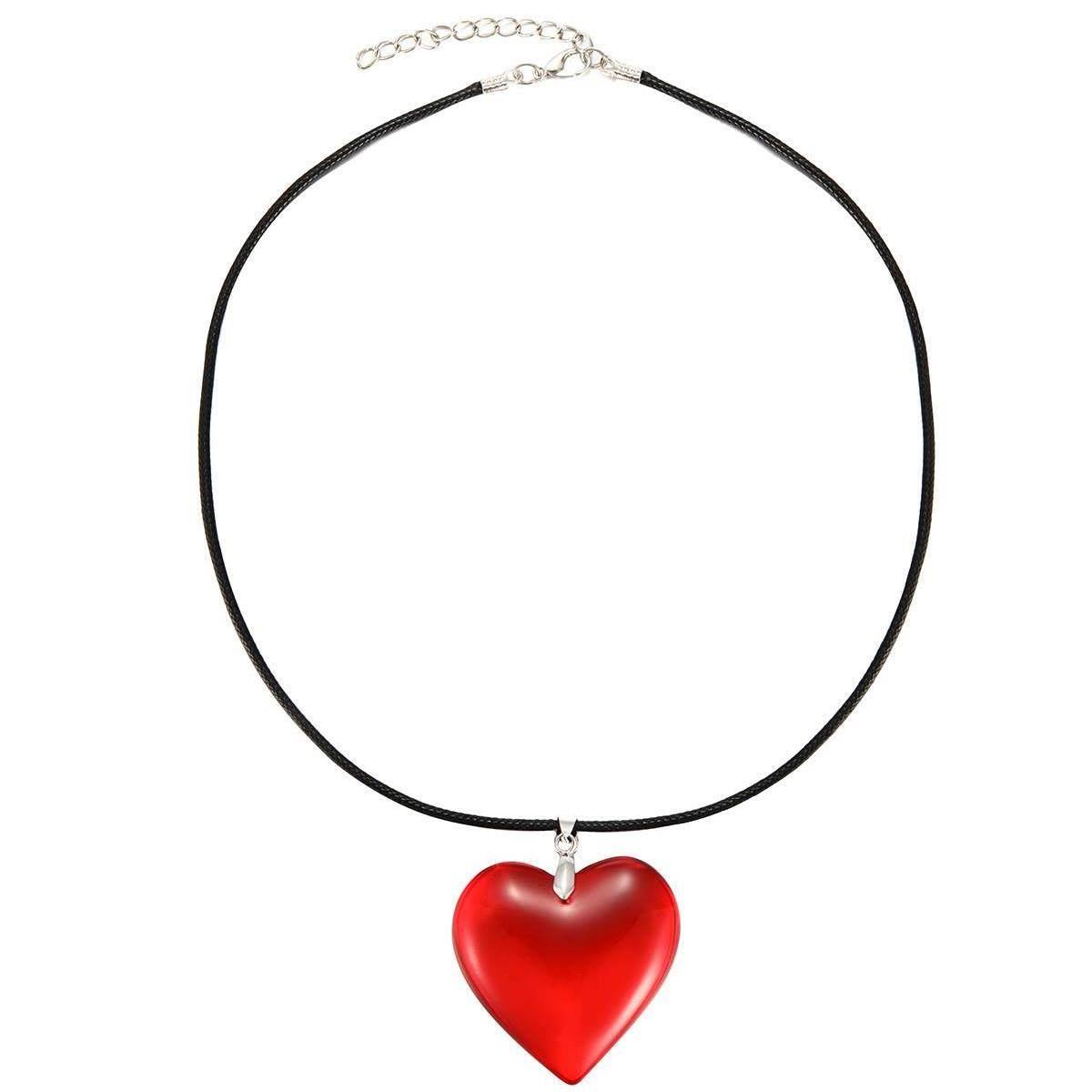 Red glass heart pendant necklaces women 红色玻璃心形吊坠项炼 - 实物图