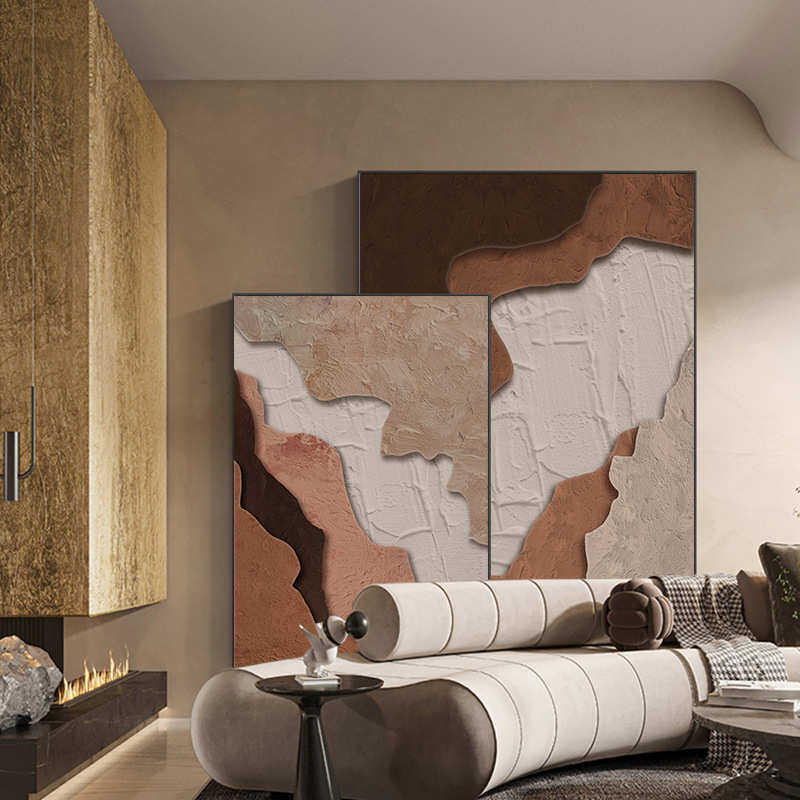 侘寂风客厅装饰画落地画巨幅大尺寸挂画肌理画抽象沙发背景墙壁画