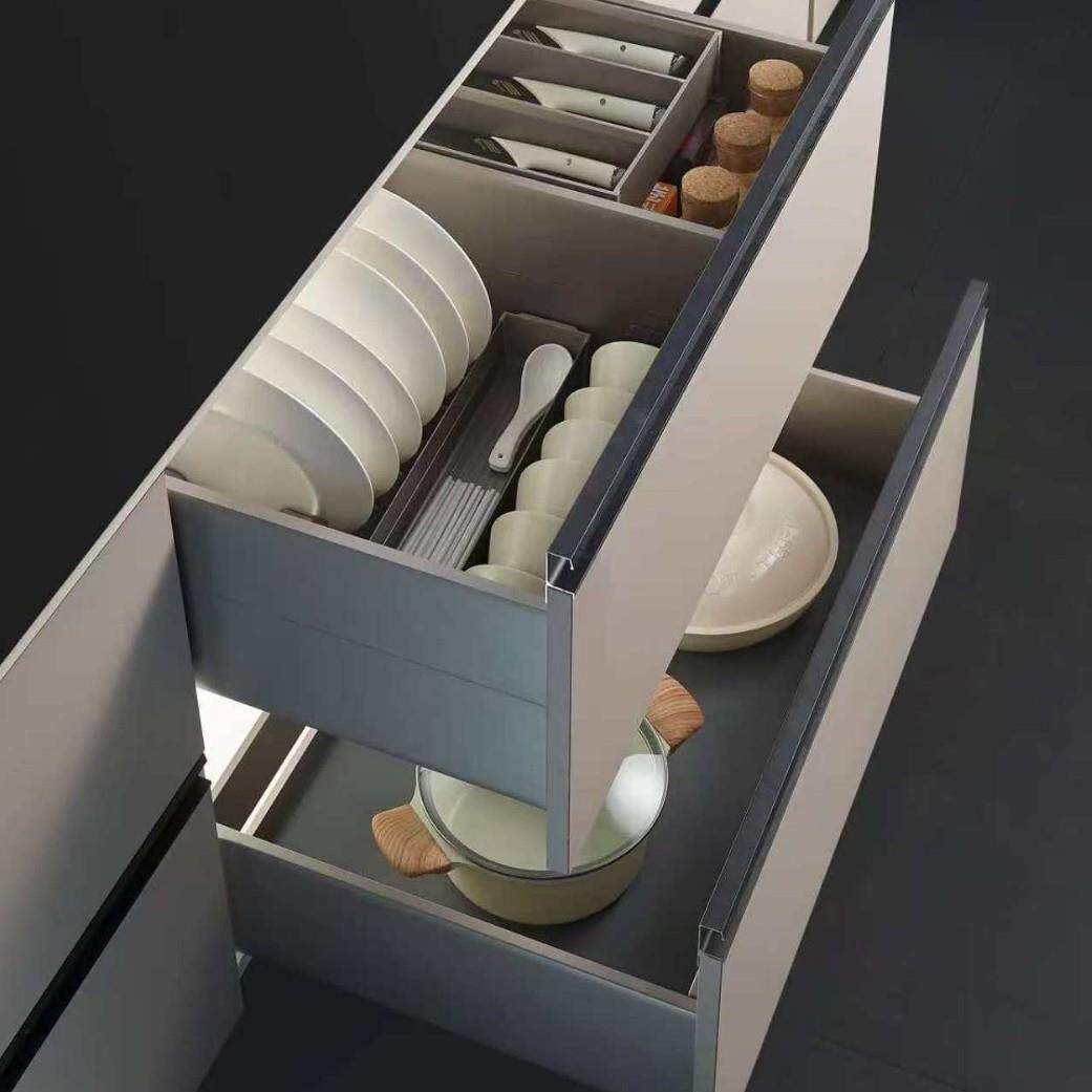 碗碟拉篮厨房橱柜内置双层抽中抽屉式碗篮太空铝合金三层碗架沥水