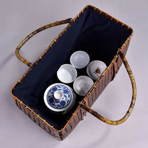 新款手提复古精编大号竹包竹编包度假竹编茶具收纳包竹篮子手提篮