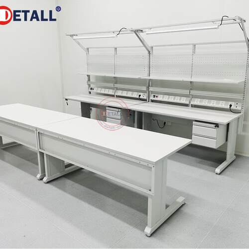 Detall双层工作台防静电可调节实验台配件成品检测台工作桌LED灯