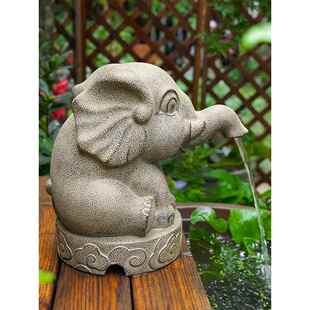 小象吐水流水摆件循环水造景室内鱼缸出水口喷水户外鱼池吸水兽