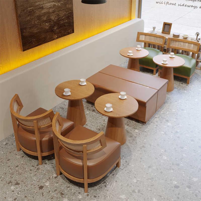 跨境咖啡厅奶茶店扶手桌椅组合音乐餐厅西餐厅料理店餐厅靠墙卡座