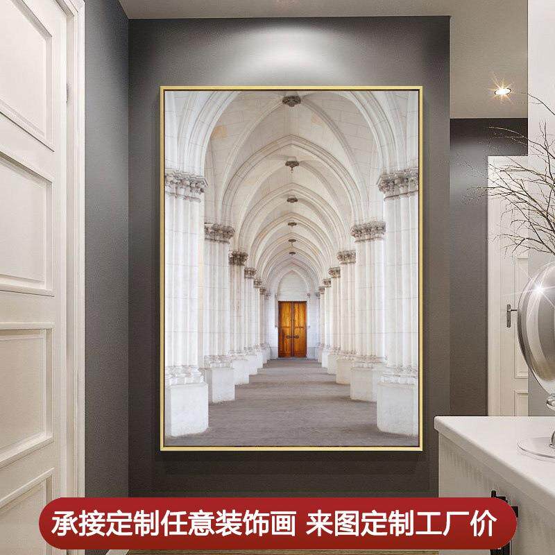 现代轻奢建筑装饰画沙发背景橙色挂画样板房酒店壁画玄关餐厅墙画