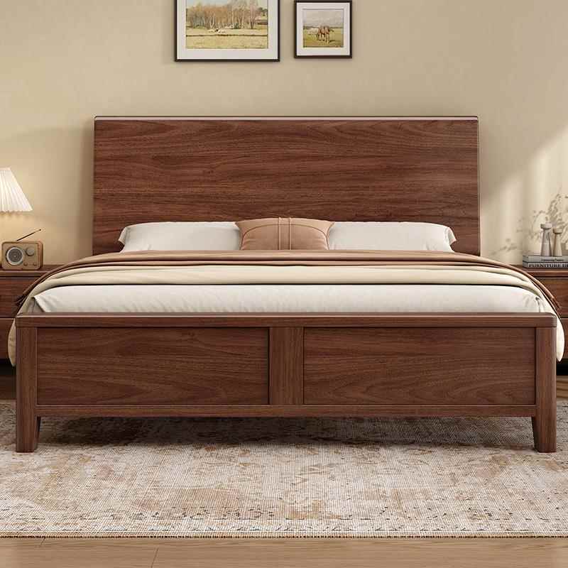 实木床政府补贴1.8米双人主卧简约高箱北欧婚床中古风黑胡桃木床