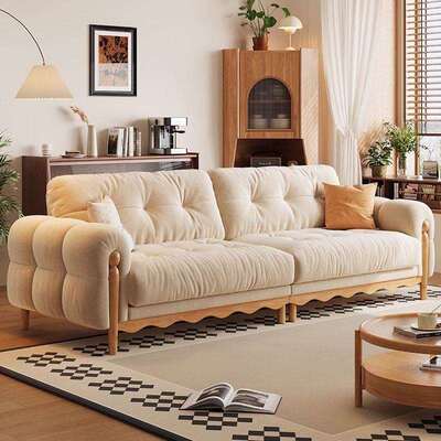 新款MLT客厅现奢代简小约户蜡型奶油风意式轻复古木布艺沙发