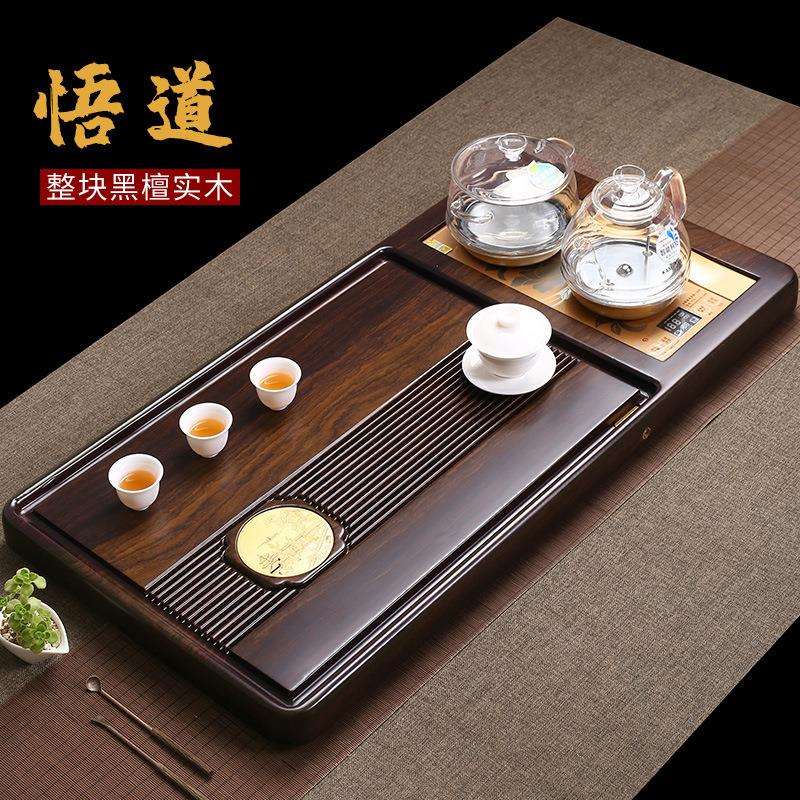 黑檀木茶盘实木茶台茶具套装家用烧水壶全自动一体天然整块原木海