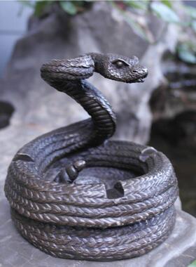 铜雕塑蛇烟缸烟灰缸实用摆件家居装饰品创意礼品客厅玄关书房摆设