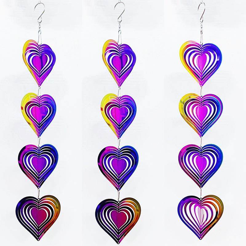 情人节爱心风转风铃心亚马逊热销礼品室内家居花园装饰挂件定制