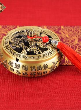 宏达 全黄铜百福烟灰缸 储物罐事事如意 香炉铜摆件