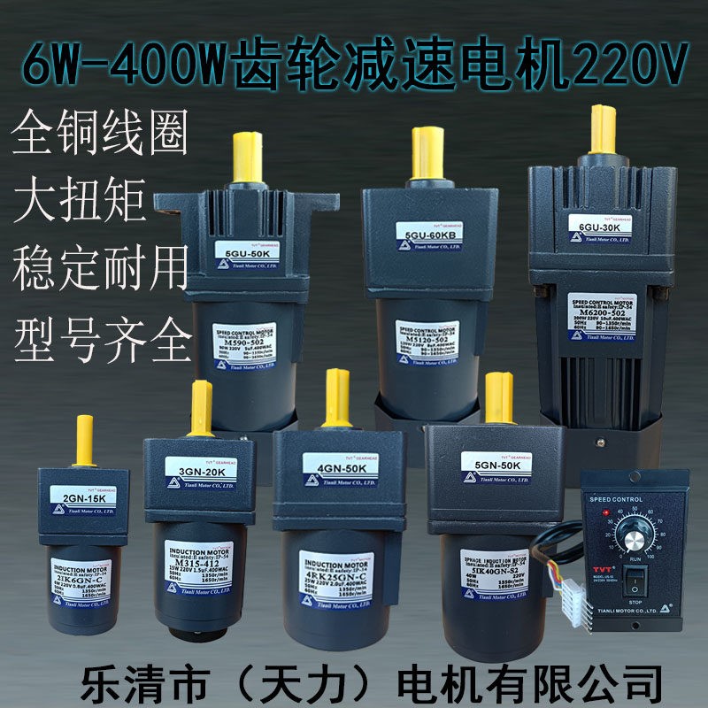天力调速减速电机TVT6W~400W交流电机家用220V正反转定速减速马达