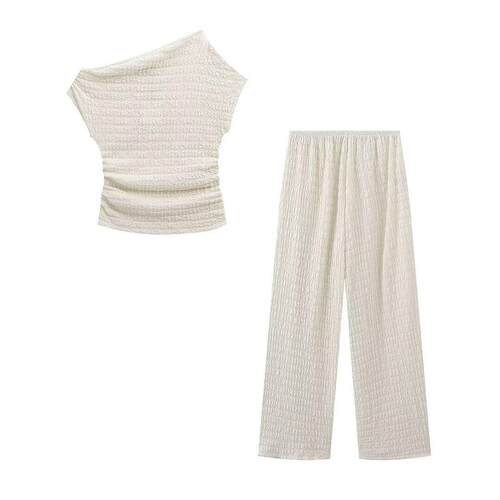 Women's top, high waisted pants set, short sleeved