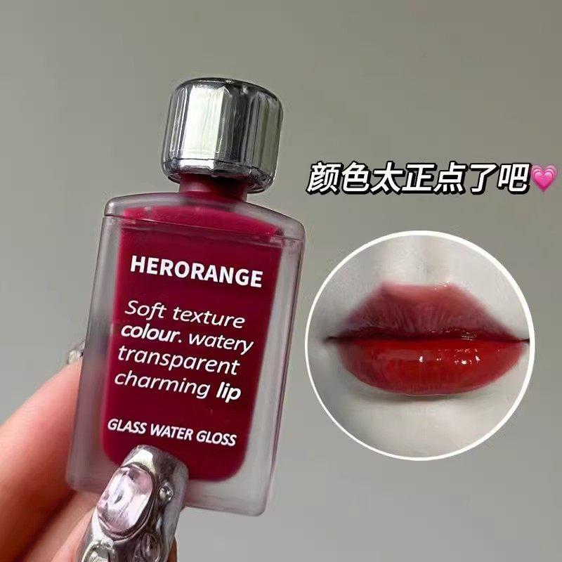 蓝调玫红玻璃水光唇釉不掉色不沾杯持久滋润显白镜面嘟嘟唇膏口红