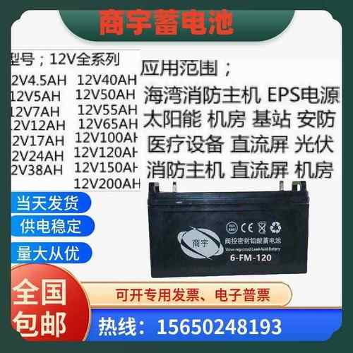 商宇蓄电池FM/GW12100应急J1238备用电源/12V120AH7A17A20A24A65A