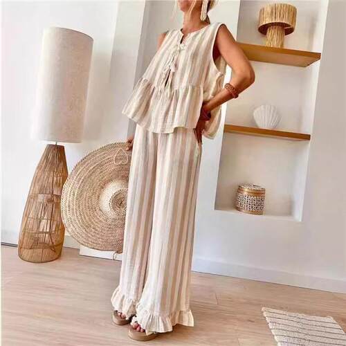 Front tie 2-piece pants set summer
