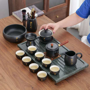 功夫茶具套装 简约办公室高档泡茶壶 家用小型 带乌金石茶盘会客厅