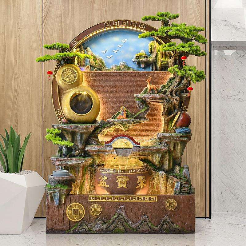 假山流水喷泉水幕墙落地摆件玄关屏风客厅阳台办公酒店装饰品送礼