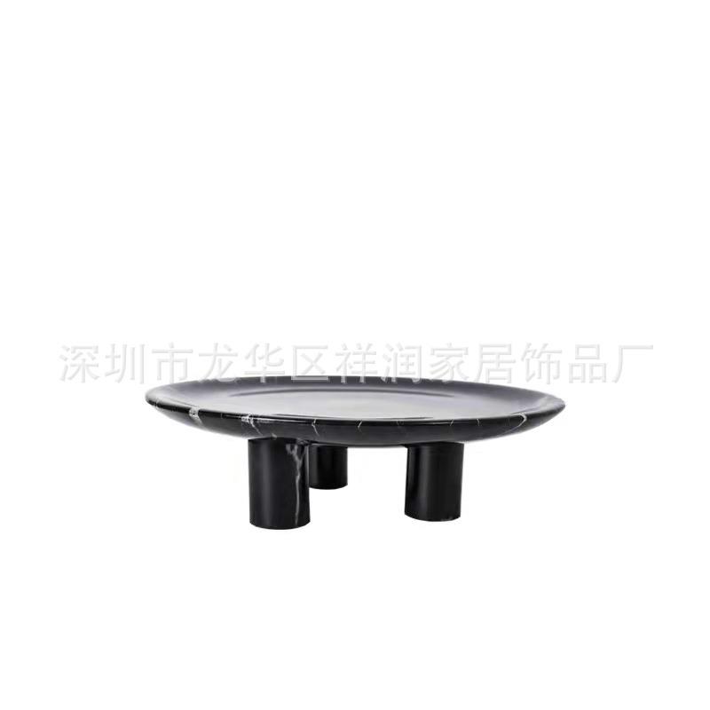 现代样板间茶几轻奢黑色大理石点心托盘果盘餐桌装饰盘储物盘摆件