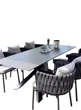 户外椅桌椅庭天院闲藤椅岩板餐桌花LMS-333休园露阳台防水防晒藤