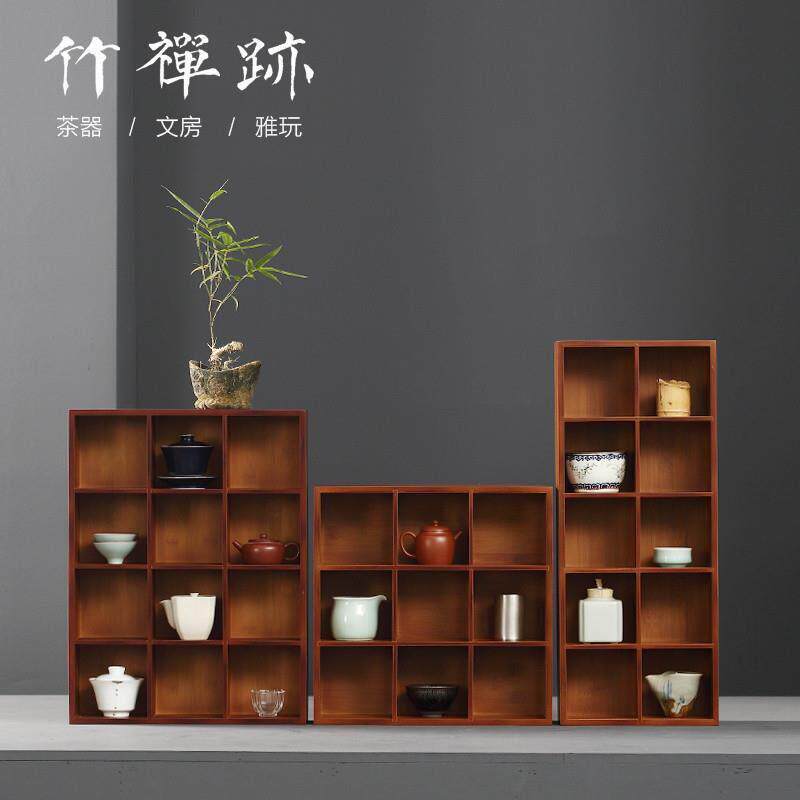 竹禅迹 竹制功夫茶茶具杯架收纳柜多层茶壶架 小博古架摆件置物架