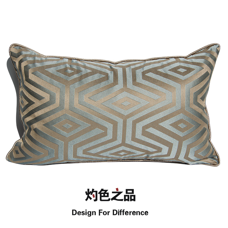 蓝金色新中式简约古典轻奢客厅沙发抱枕护腰靠垫床头靠背垫腰枕套