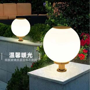 太阳能庭院大门两侧柱子头灯围墙亚克力别墅灯led不锈钢底座超亮