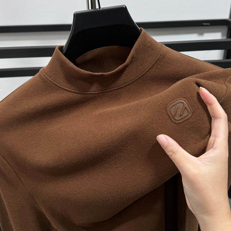 加厚保暖德绒打底衫男秋冬高端半高领磨毛男士双面绒长袖t恤内搭