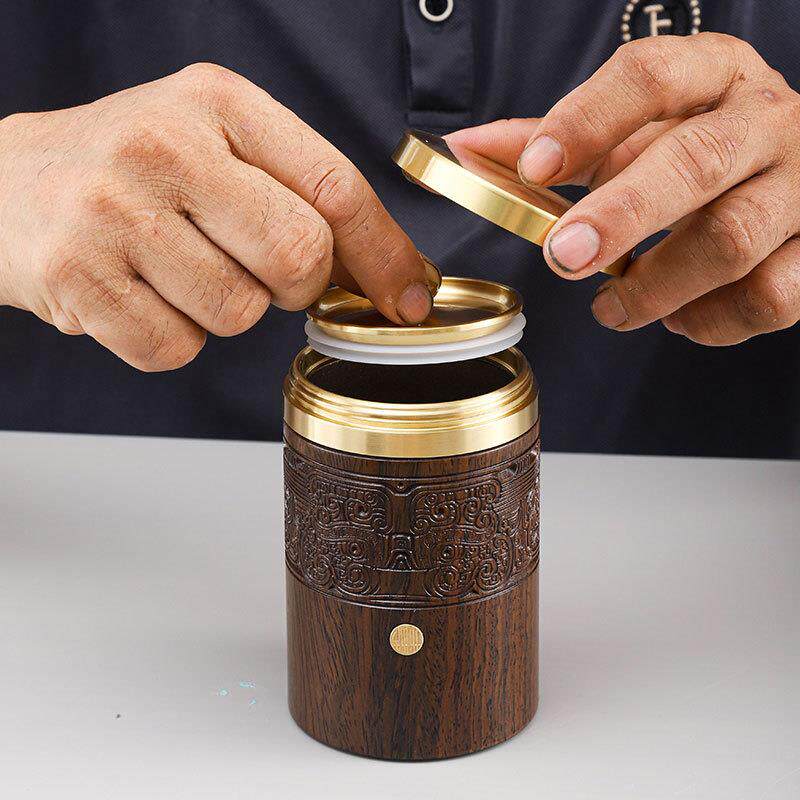 铜茶叶罐纯钛内壁户外旅行实木茶叶罐便携茶叶储存罐密封罐茶叶盒