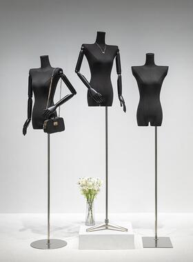 服装店女装模特展示架女半身黑色大平肩全身人偶橱窗假人展示道具