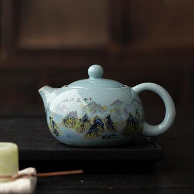 天青汝窑茶壶开片可养西施壶陶瓷单壶功夫茶具茶道泡茶壶家用大号