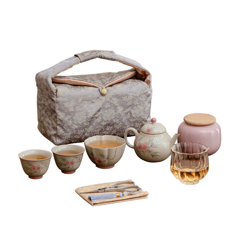 一壶二杯一罐一海茶具收纳包旅行便携手提收纳袋茶壶手绘桃花梨壶,餐饮具,旅行茶具,淘宝优惠券,粉丝福利购,淘宝优惠卷