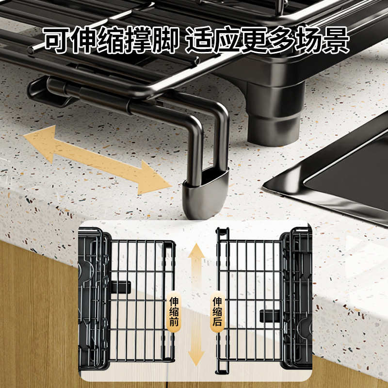 厨房碗架台面双层沥水碗架子多功能伸缩碗碟收纳架家用