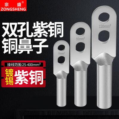 双孔铜接线 线端子冷压端子紫铜镀锡电缆接头DT25-400平方线 线耳