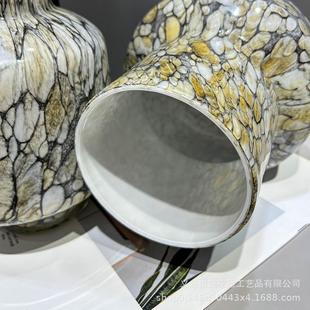 现代中古风豹纹琉璃花瓶餐桌插花器博古架创意摆件样板间高级装 饰
