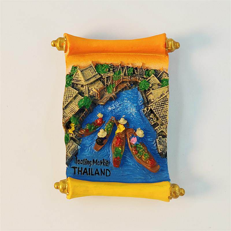 泰国创意水上市场旅游纪念装饰工艺品树脂彩绘家居收藏磁力冰箱贴