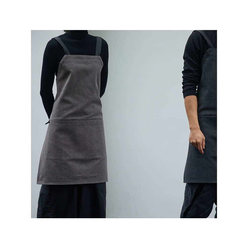 简约内嵌式口袋设计双肩交叉牛仔围裙帆布围裙定印logo咖啡奶茶店