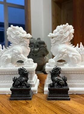 麒麟摆件一对招财店铺客厅门口玄关办公桌石雕汉白玉乔迁开 业礼