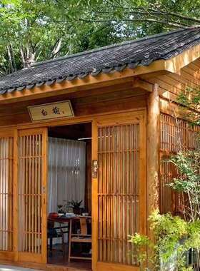 防腐木户外小木屋庭院室外茶室造景网屋别墅农家乐茅草木屋