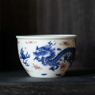 聚壹堂仿古青花压手杯缸杯 主人杯 个人杯单杯品茗杯陶瓷功夫茶具