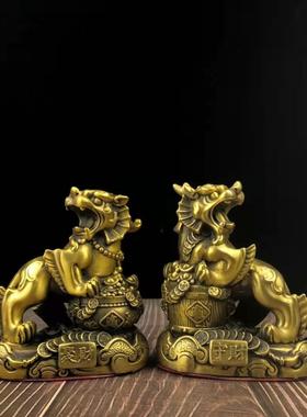 黄铜如意聚宝盆貔貅黄铜摆件办公室摆饰装饰家居工艺品