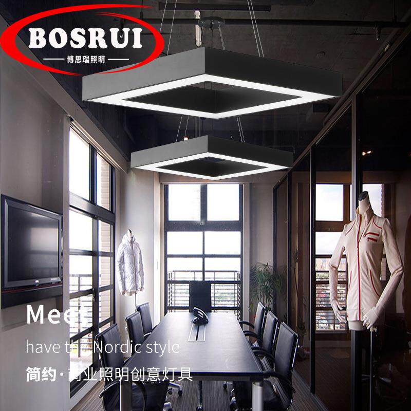 LED空心四边形灯具现代简约办公司健身房商业店铺灯饰回字形吊灯