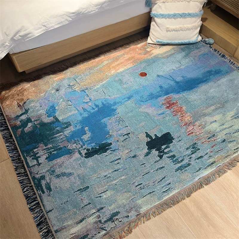 TAPESTRY THROW莫奈日出印象油画风披毯沙发巾装饰盖布挂毯子