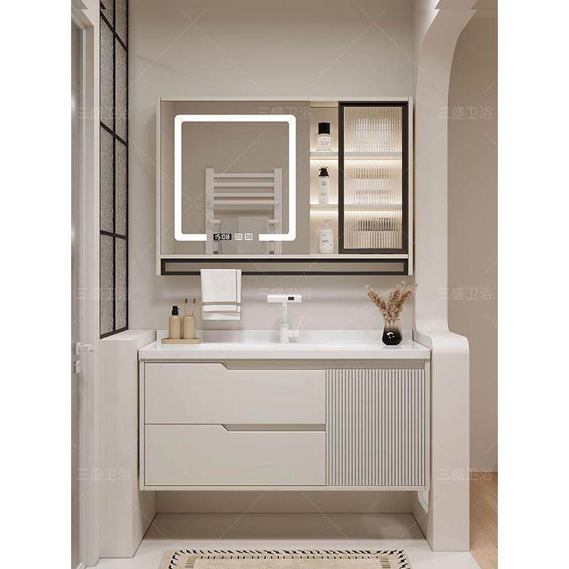 2025新款浴室柜防水实木陶瓷一体盆简约智能卫生间洗手盆柜组合