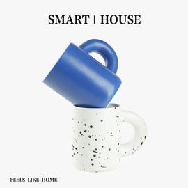 SMART HOUSE大耳朵马克杯咖啡杯克莱因蓝可爱家用陶瓷水杯牛奶杯