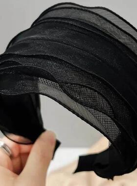 黑色宽边发箍女遮白发头饰波点欧根纱发卡齿防滑头箍加宽遮盖神器